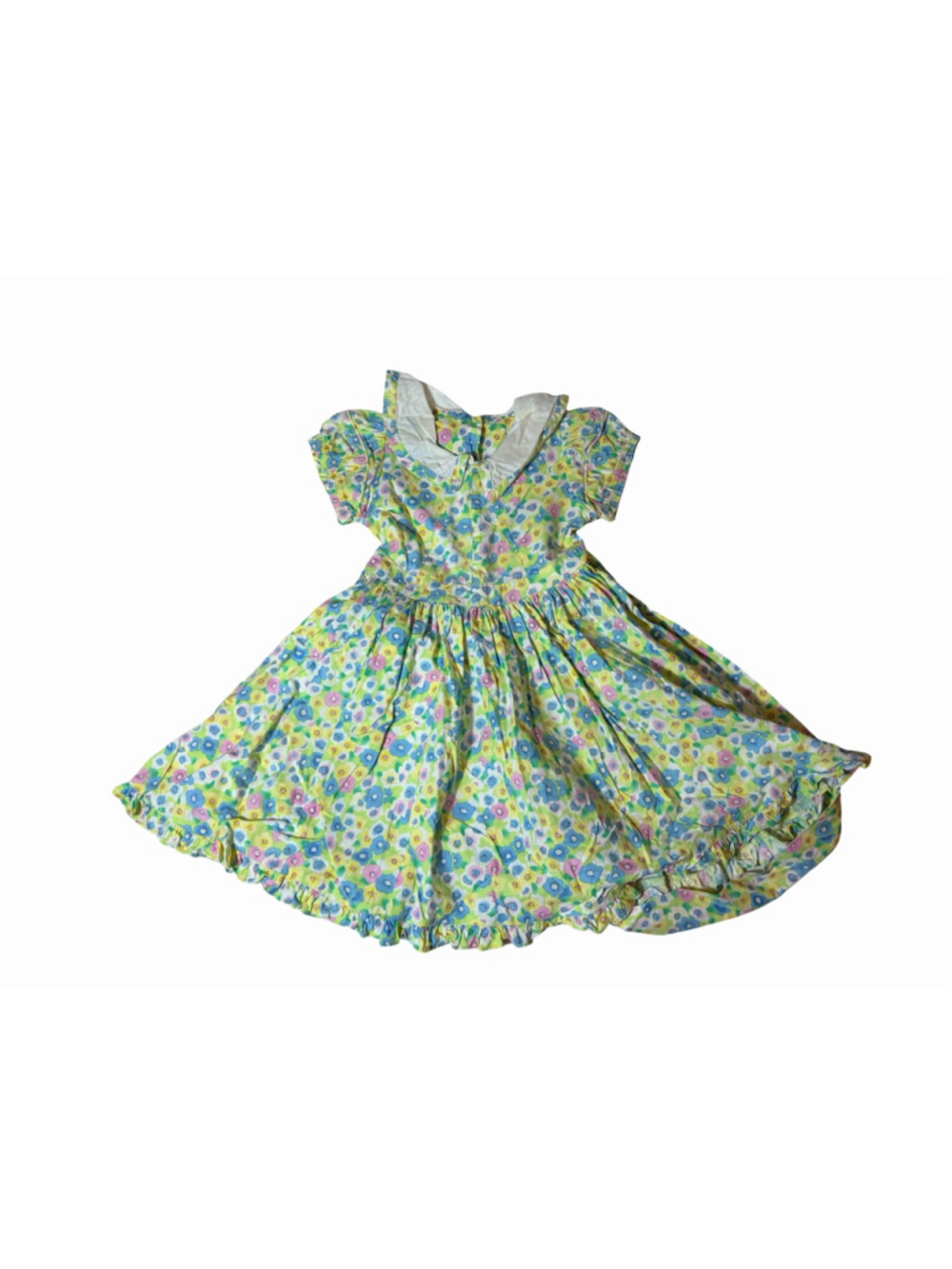 Vintage Mousefeathers Girls Dress Pastel Floral Peter Pan Collar Puff Sleeve
